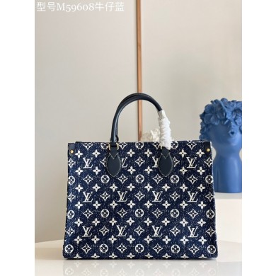 Fake Louis Vuitton ONTHEGO Denim MM M59608 Navy Blue JK5958qZ31