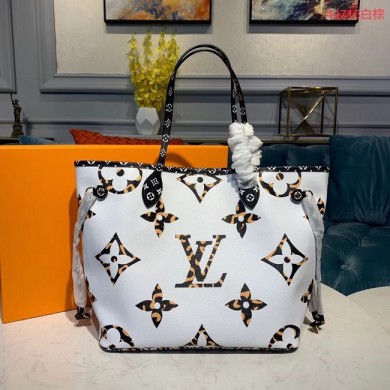 Imitation Louis Vuitton Monogram Canvas Original Leather NEVERFULL MM M44567 White JK1048Dl40