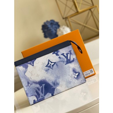 Imitation Louis Vuitton Monogram Eclipse POCHETTE VOYAGE MM M80460 Blue&White JK491Za30