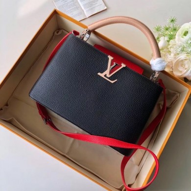 Knockoff Best Louis Vuitton CAPUCINES PM M51814 black&pink&red JK1482sm35