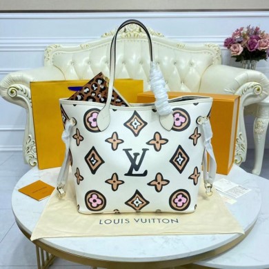 Knockoff High Quality Louis Vuitton Monogram Canvas Neverfull MM M45818 White JK298Lg12