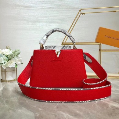 Replica Designer Louis vuitton original taurillon leather Capucines BB M48865 red JK1232Bb80