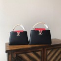 Designer Louis vuitton original taurillon leather Capucines PM M48865 black &red &white JK1806vs94