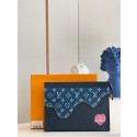 Louis Vuitton Monogram Drip Taurillon POCHETTE VOYAGE Denim M45961 Blue JK19cP15