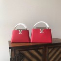 Louis vuitton original taurillon leather Capucines PM M48865 red&white&grey JK1805Yo25