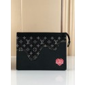 Replica Louis Vuitton Monogram Drip Taurillon POCHETTE VOYAGE Denim M45961 Black JK18XB19