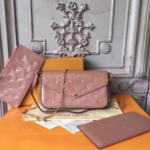 High Quality Louis Vuitton Original Monogram Vernis POCHETTE FELICIE 61276 pink JK1982pR54