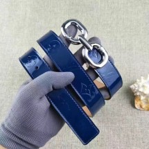 Louis Vuitton 30mm Patent Leather Belt M4226 Blue JK2784Bw85