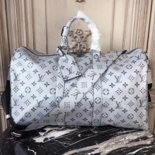 Hot Replica Louis Vuitton Monogram Macassar Canvas Keepall 45CM Strap M43817 Silver JK1985wR89