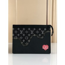 Replica Louis Vuitton Monogram Drip Taurillon POCHETTE VOYAGE Denim M45961 Black JK18XB19