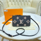 Copy Best Louis vuitton Monogram Empreinte DOUBLE ZIP POCHETTE M80084 Black&Beige JK180Qc72