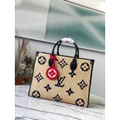 Fashion Louis Vuitton Onthego Monogram Raffia Giant Weave Embroidery Medium Tote Bag M57723 Blue JK463wc24