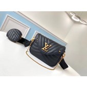 LOUIS VUITTON NEW WAVE Originl Leather Shoulder Bag M56466 Black JK730EB28