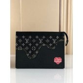 Replica Louis Vuitton Monogram Drip Taurillon POCHETTE VOYAGE Denim M45961 Black JK18XB19